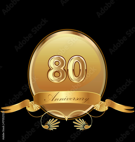 фотография 80th golden anniversary birthday seal icon vector