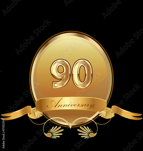 Платно 90th golden anniversary birthday seal icon vector