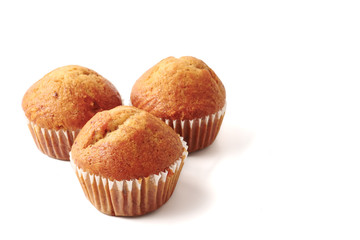 Banana cupcakes on a white background, Free space for text.