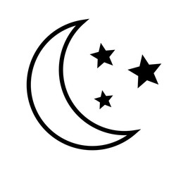 Wall Mural - crescent moon with stars at night, evening or nighttime line art vector icon for apps and websites