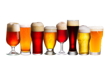 Wall Mural - Set of various beer glasses. Different glasses of beer. Ale isolated on white background