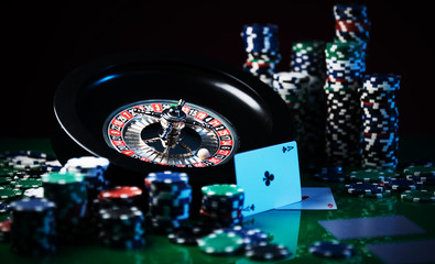 Roulette in casino and Poker Chips