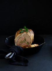 Canvas Print - Rack of lamb stuffed with champignons and parsley.