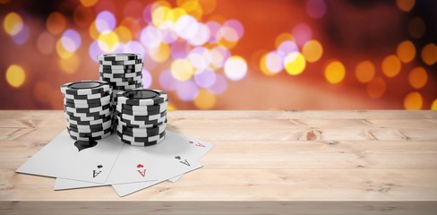 Poster - Composite image of playing cards with black casino tokens