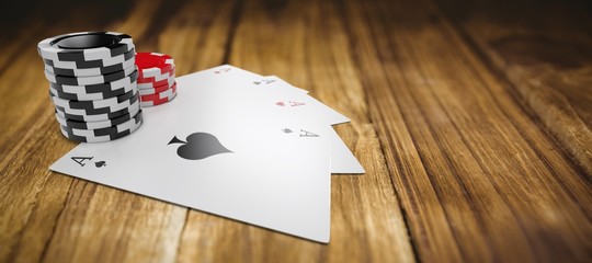 Poster - Composite image of playing cards with stack of red and black