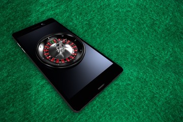 Poster - Composite image of 3d image of smartphone with roulette wheel