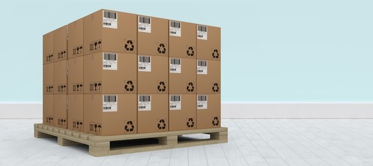 Poster - Composite image of pile of brown cardboard boxes arranged on