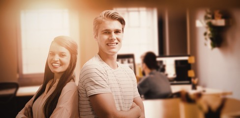 Poster - Composite image of young smiling people are posing with crossed