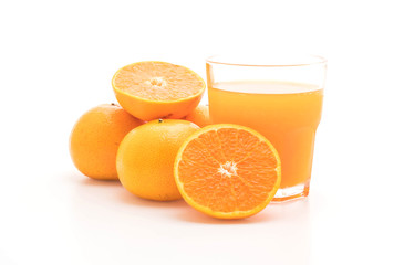 orange juice with orange on white background