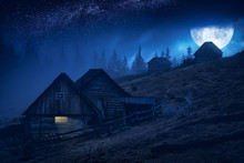 Mountain Misty Village At Night