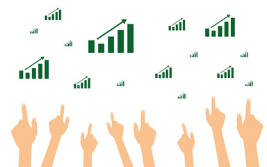Sticker - Hände zeigen auf steigende Diagramme