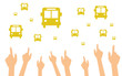 Hände zeigen auf Busse