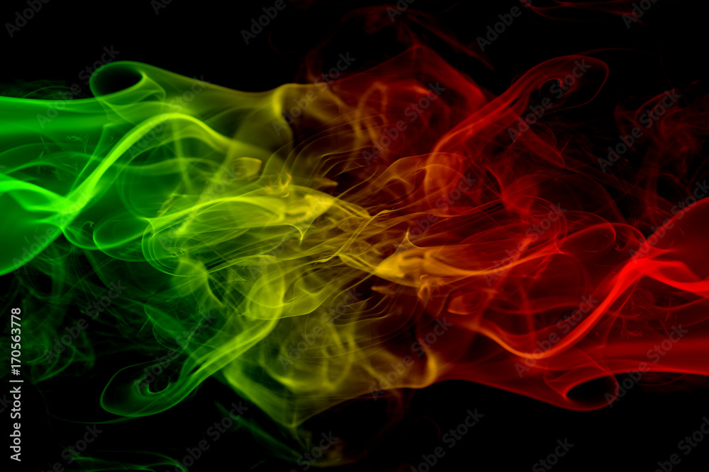 abstract background smoke curves and wave reggae colors green, yellow ...