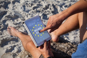 Poster - Composite image of roam free text on european union flag