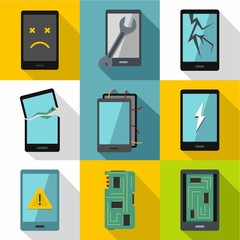Poster - Broken phones fix icon set, flat style