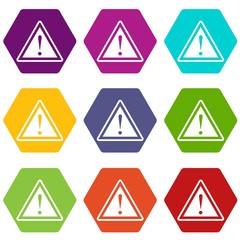 Wall Mural - Warning attention sign with exclamation mark icon set color hexahedron