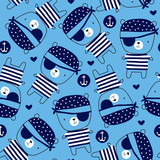 Fototapeta Dinusie - seamless blue pirate teddy bear pattern vector illustration