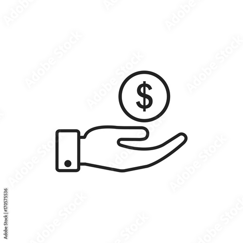 Hand!    Hold Coin Money Line Icon Vector Isolated Outline - 