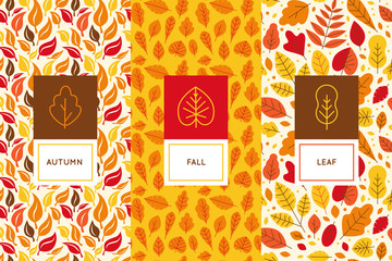 Aufkleber - Seamless patterns with autumn leaves - abstract seasonal background