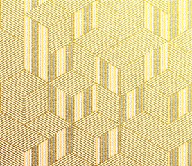 Wall Mural - Seamless vector golden pattern texture with abstract gold hexagon grid 3d cube structure.