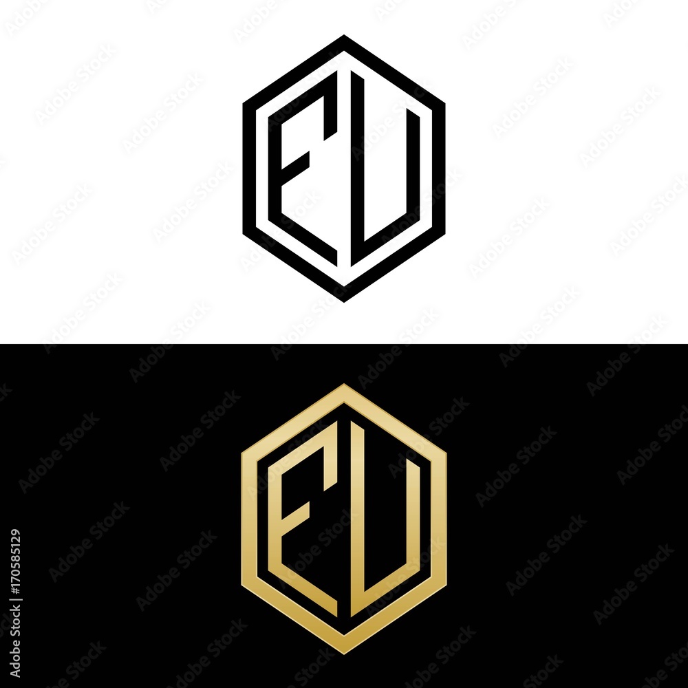 initial letters logo fu black and gold monogram hexagon shape vector ...