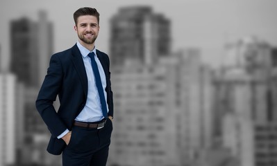 Poster - Composite image of portrait of businessman standing with hands