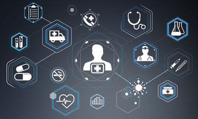 Aufkleber - Modern medical interface with icons 3D rendering