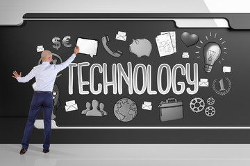 Poster - Businessman drawing technology sketch on a board 3D rendering