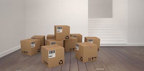 Poster - Composite image of group of composite cardboard boxes