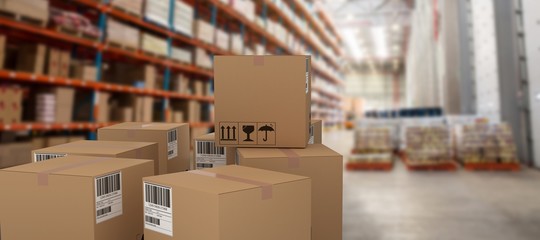 Poster - Composite image of group of illustrated cardboard boxes