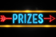 Prizes  - fluorescent Neon Sign on brickwall Front view