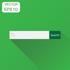 Poster - Search bar field icon. Business concept interface element with search button pictogram. Vector illustration on green background with long shadow.