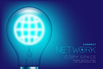 Wall Mural - Alphabet Incandescent light bulb switch on set Network idea connect concept, illustration isolated glow in blue gradient background