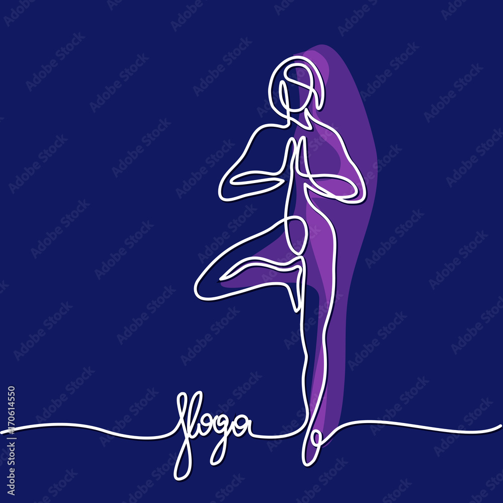 Continuous line drawing. Woman doing exercise in yoga pose. Vector ...