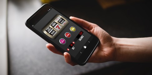 Poster - Composite image of slot machine with text and numbers on mobile