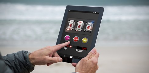Poster - Composite image of casino slot machine game on mobile display