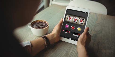 Poster - Composite image of casino slot machine app on mobile display