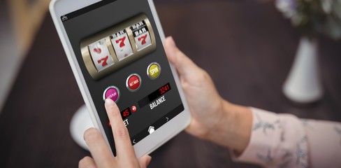 Poster - Composite image of casino slot machine game on mobile screen