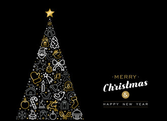 Fototapete - Christmas and new year gold outline icon card