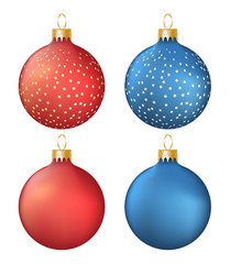 Wall Mural - set of four blue and red christmas balls - vector illustration