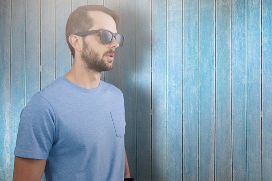 Composite image of male model wearing sunglasses
