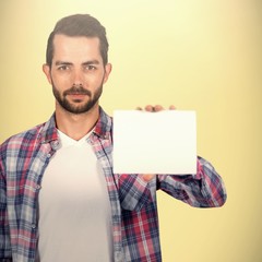 Poster - Composite image of portrait of young man shoowing placard