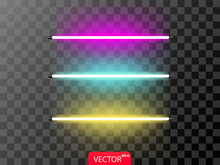 Realistic Set Of Neon Line In Violet? Blue And Yellow Color. Vector Illustration On Transparent Background.