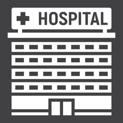 Wall Mural - Hospital building glyph icon, medicine and healthcare, architecture sign vector graphics, a solid pattern on a black background, eps 10.