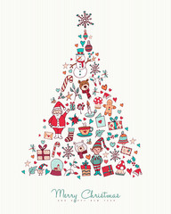 Wall Mural - Christmas and new year hand drawn icon pine tree