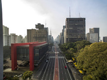 MASP, Brazil, August, 2017. Aerial View On Paulista Avenue, In Sao Paulo City