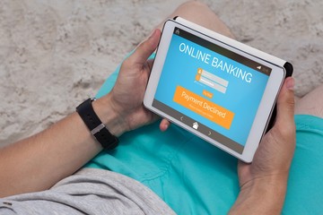 Poster - Composite image of online banking text on phone display