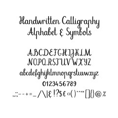 Wall Mural - Calligraphic alphabet. Handwritten brush font. Uppercase, lowercase, ampersand. Wedding calligraphy