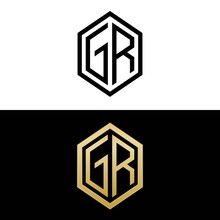 Initial Letters Logo Gr Black And Gold Monogram Hexagon Shape Vector