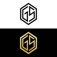 Initial Letters Logo Gs Black And Gold Monogram Hexagon Shape Vector